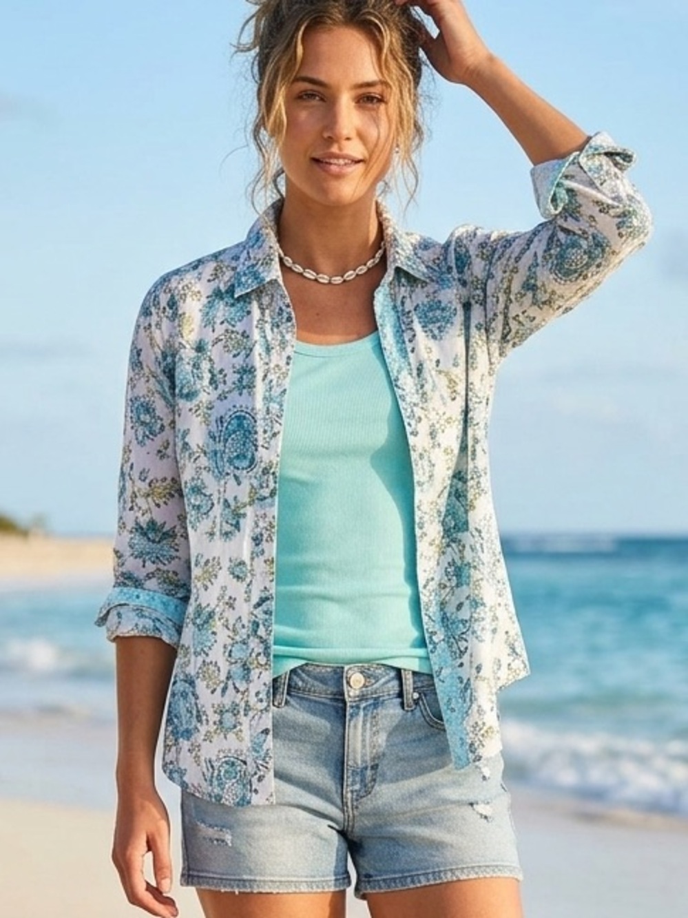 Cino Blue Floral Button-up Bohemian Vibrant Beach Holiday Maximalism Shirt XL - Picture 16 of 16
